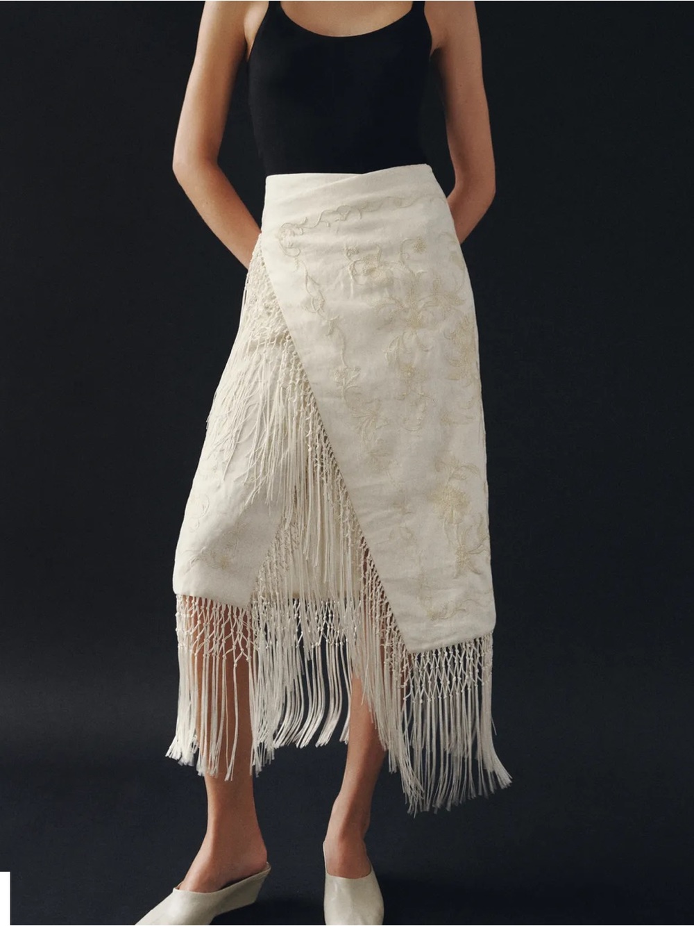 Zara ZW COLLECTION 100% LINEN EMBROIDERED MIDI SKIRT